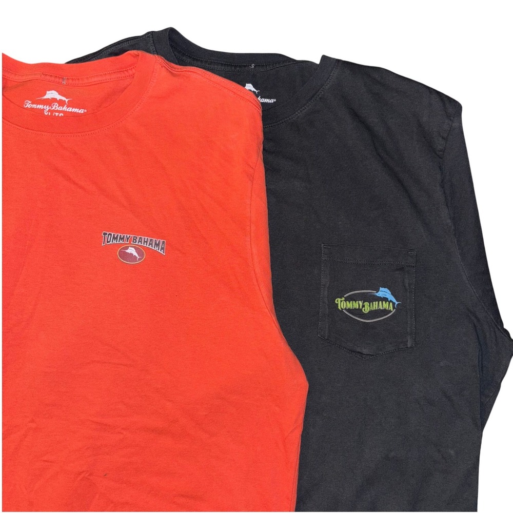 Lot 2 Tommy Bahama Mens XL T-Shirts Black Reelin‎ Dealin Pocket Red Graphic Tee